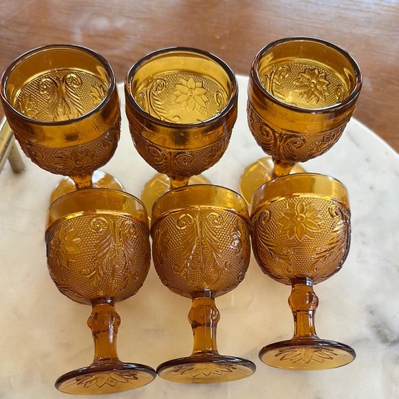 Vintage Amber glass Goblet Set of 6 - Picture 7 of 11